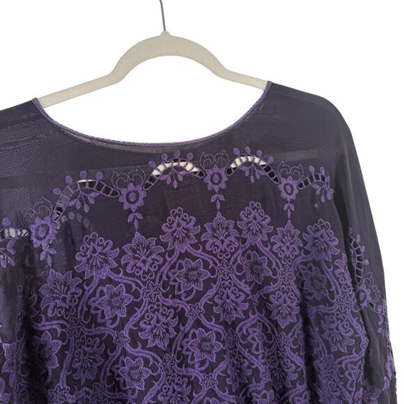 Johnny Was Jossimar Purple Embroidered Tunic Blouse Boho Cottage Flowy Womens S? - Picture 2 of 6
